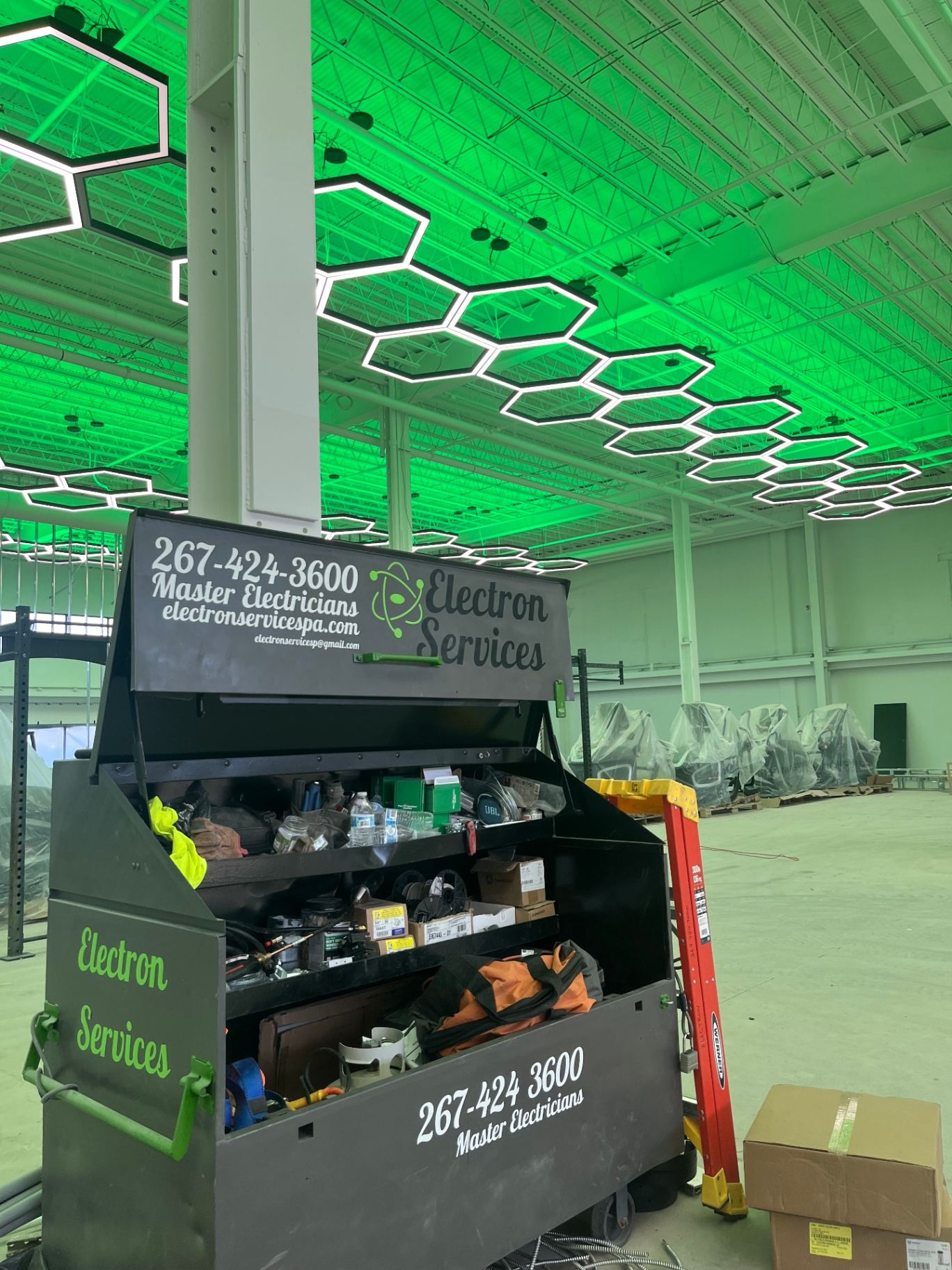 Warehouse high-bay lighting installation